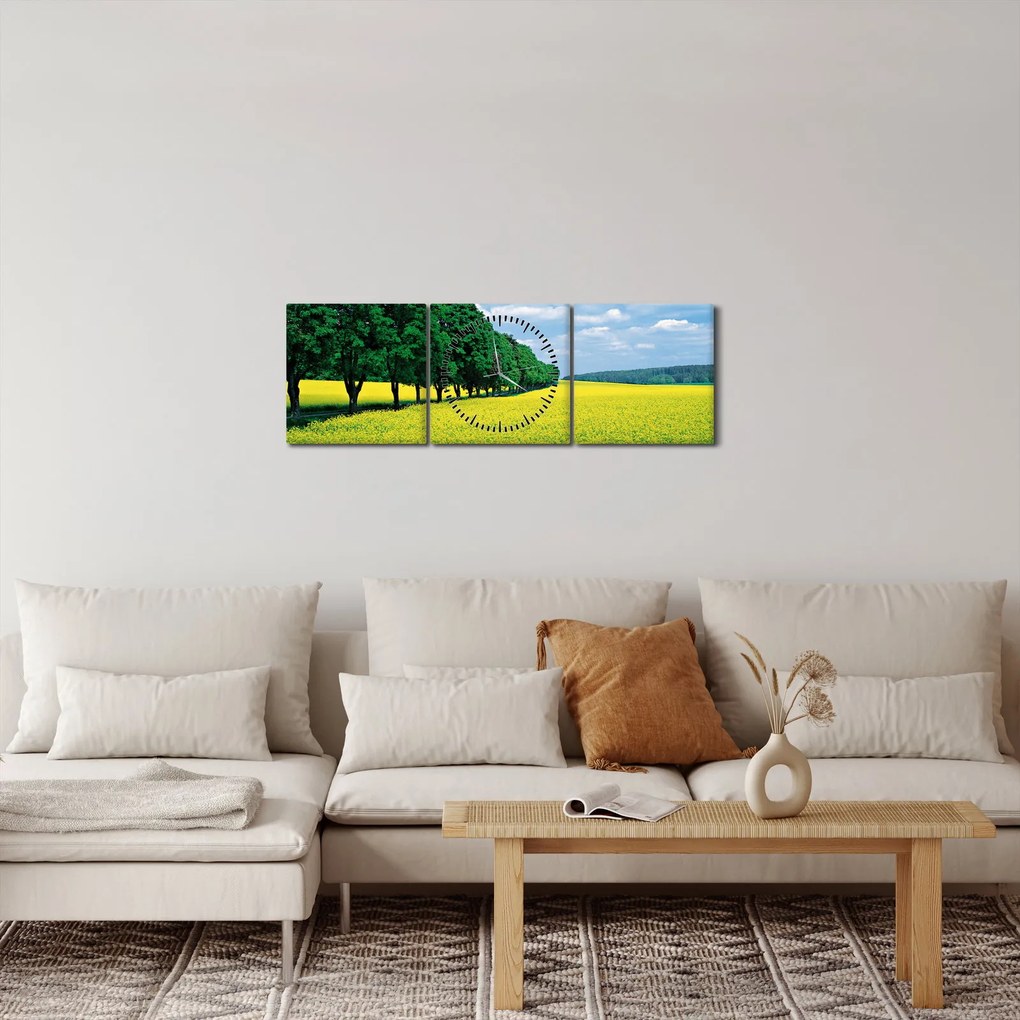 Obraz pola z aleją (z zegarem) (90x30 cm)