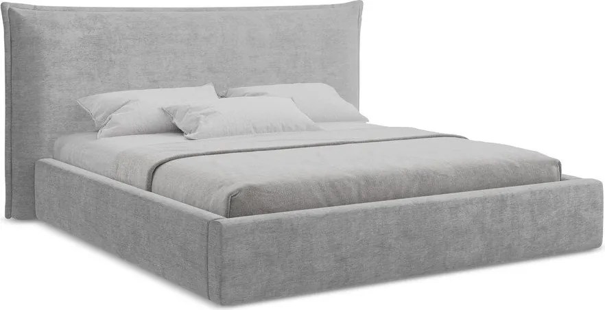 Jasnoszare tapicerowane łóżko dwuosobowe ze schowkiem ze stelażem 180x200 cm Esala – Makamii
