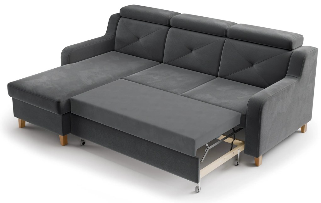 Narożnik Laksaro z funkcją spania lewostronny - szary welur Jasmine 96