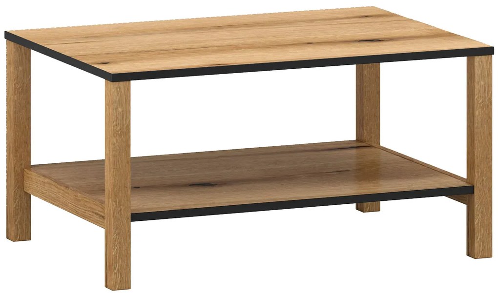 Prostokątna ława z półką dąb evok + czarny G0-R94