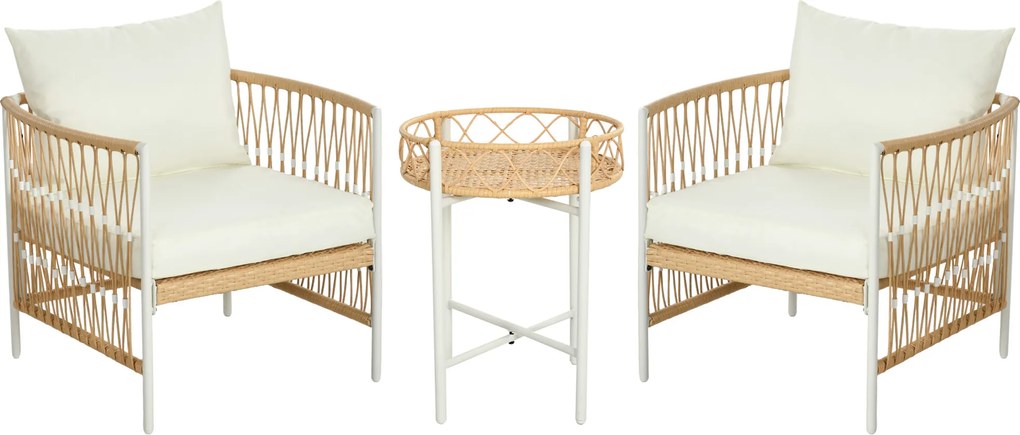 Outsunny Zestaw Mebli Ogrodowych z Rattanu Żółty+Kremowy 3-częściowy | Aosom PL