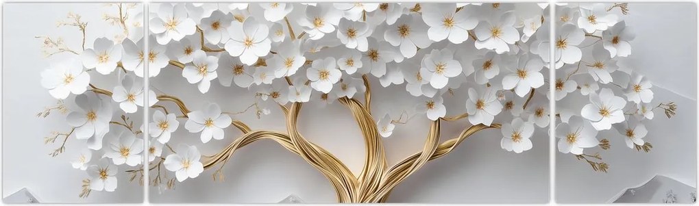 Obraz – Eleganckie drzewo życia 3D pełne kwiatów (170x50 cm)