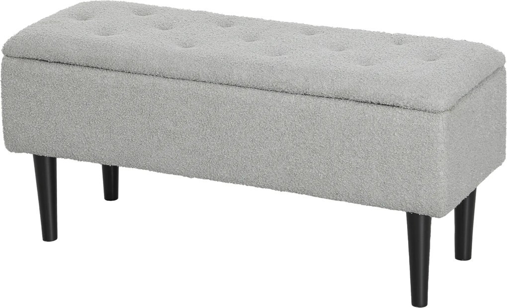 HOMCOM Ławka do Siedzenia z Przestrzenią do Przechowywania, do 120kg, Wygląd Aksamitu, 95x38x45cm, Szara