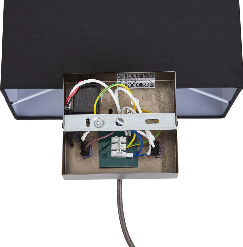 Nowoczesny kinkiet w kolorze metalu z czarnym kloszem i ramieniem do czytania z LED - Bergamo