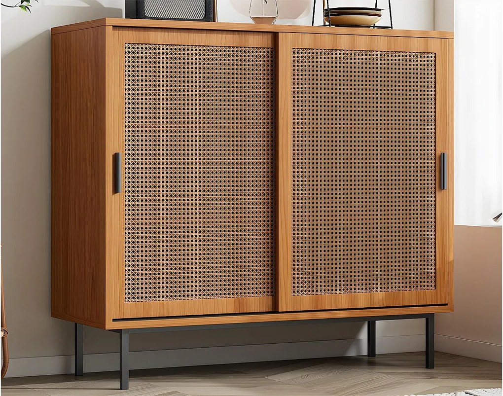 Bufet niski - z 2 drzwiami przesuwnymi i regulowanymi półkami - Naturalny