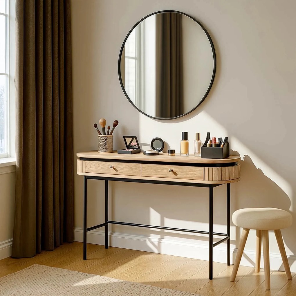 Owalna konsola z szufladami i ryflowanymi wstawkami Beck, dąb