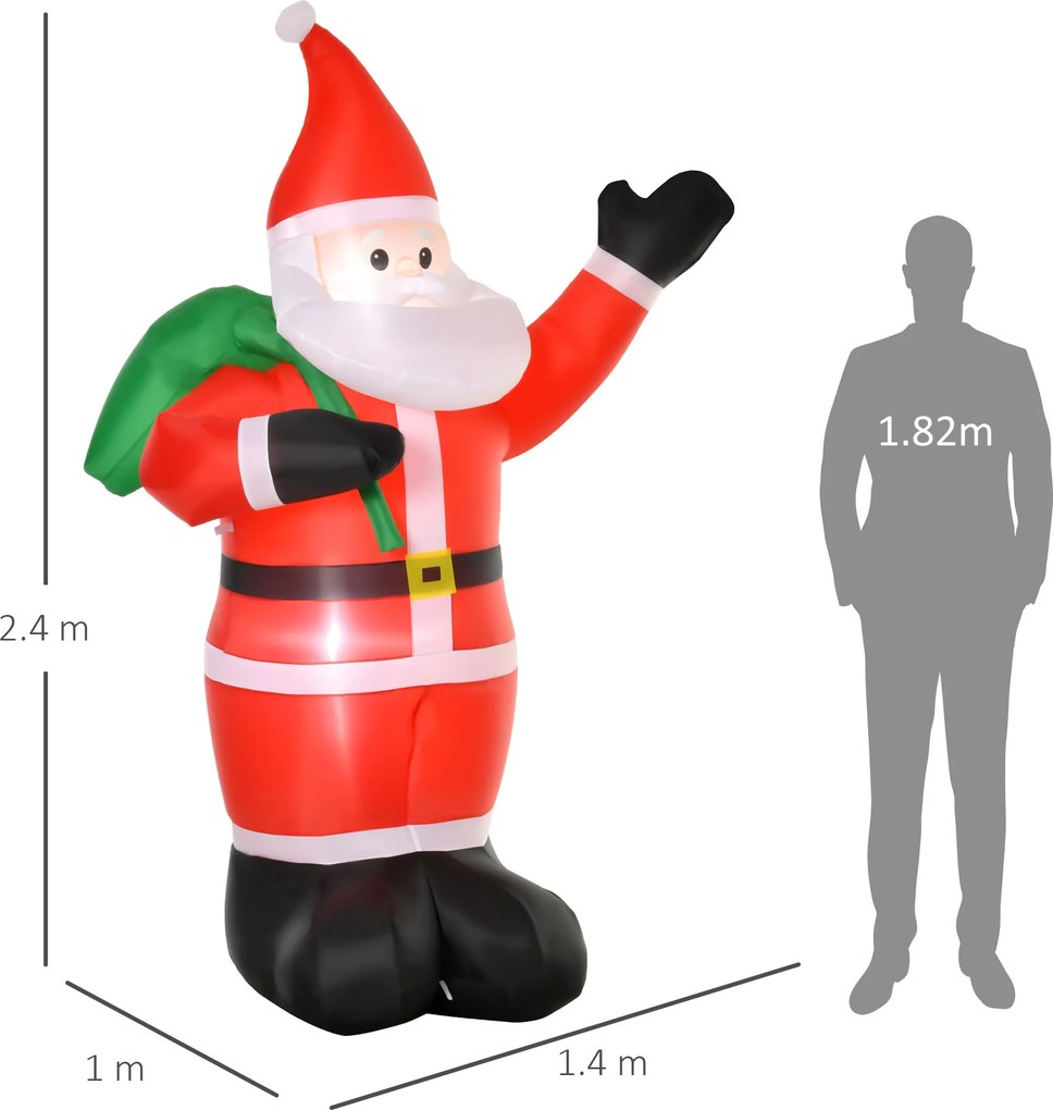 HOMCOM Święty Mikołaj, 2,40 m wysokości, z oświetleniem LED, samonadmuchiwana dekoracja ogrodowa