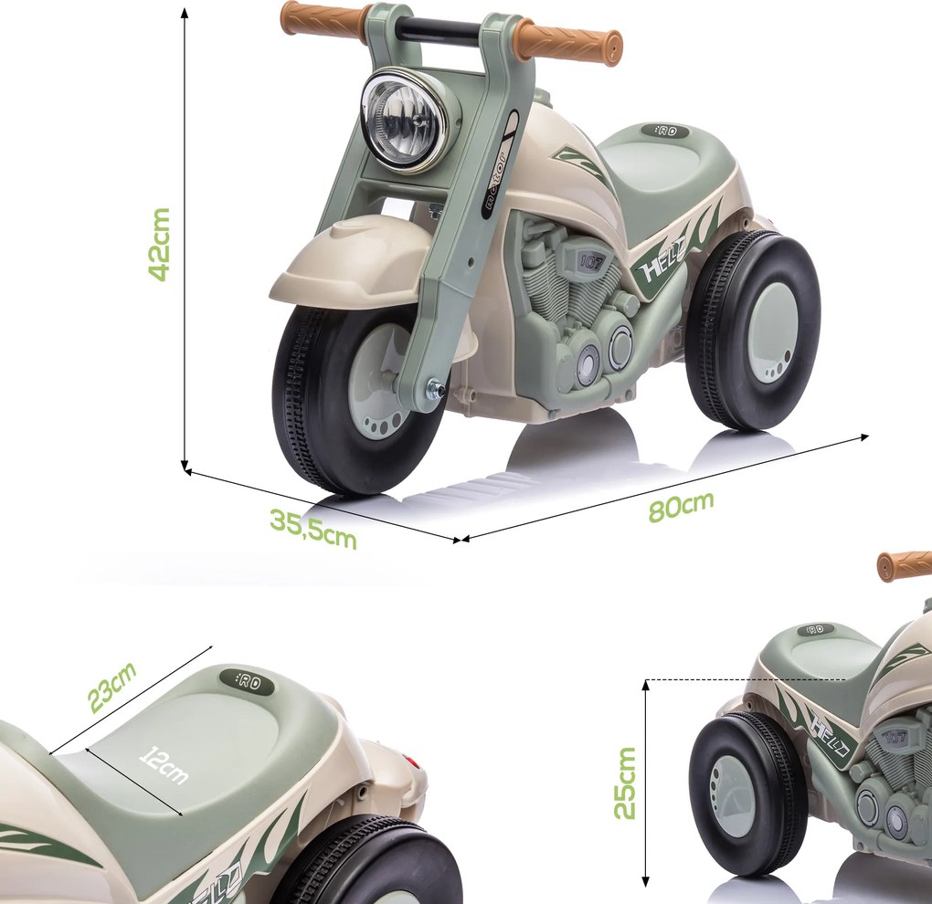 AIYAPLAY Samochodzik dla dzieci, Design motocykla, Muzyka i Bańki, dla 2-5 Lat, Kremowobiały