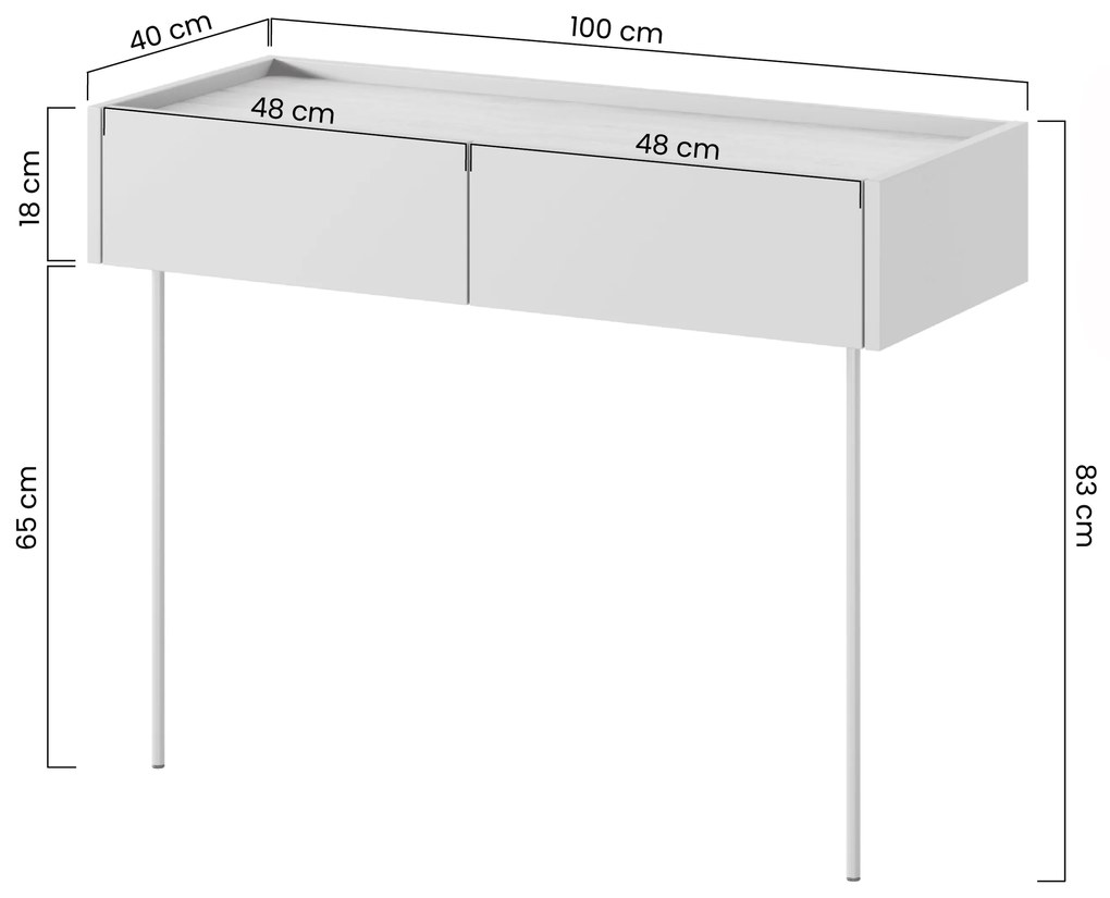 Konsola / toaletka Desin 100 cm z szufladami i metalowymi nogami - kaszmir / dąb nagano