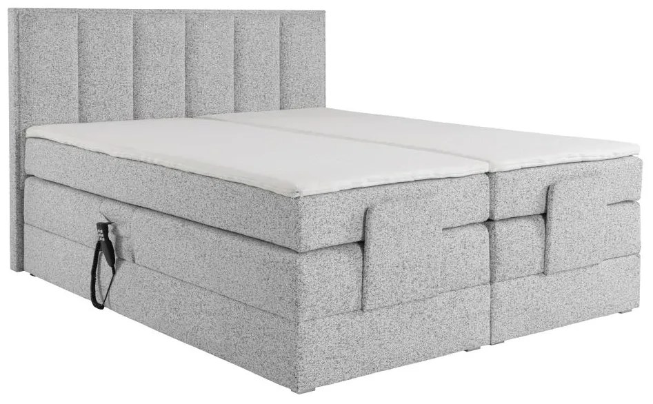 Zestaw kontynentalny zagłówek + stelaże elektryczne relaksacyjne + materace + nakładki na materac - 2 x 80 x 200 cm - Tkanina - Szary - KALASI marki PALACIO