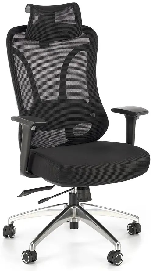 Obrotowy ergonomiczny czarny fotel z regulowanym zagłówkiem - Herva