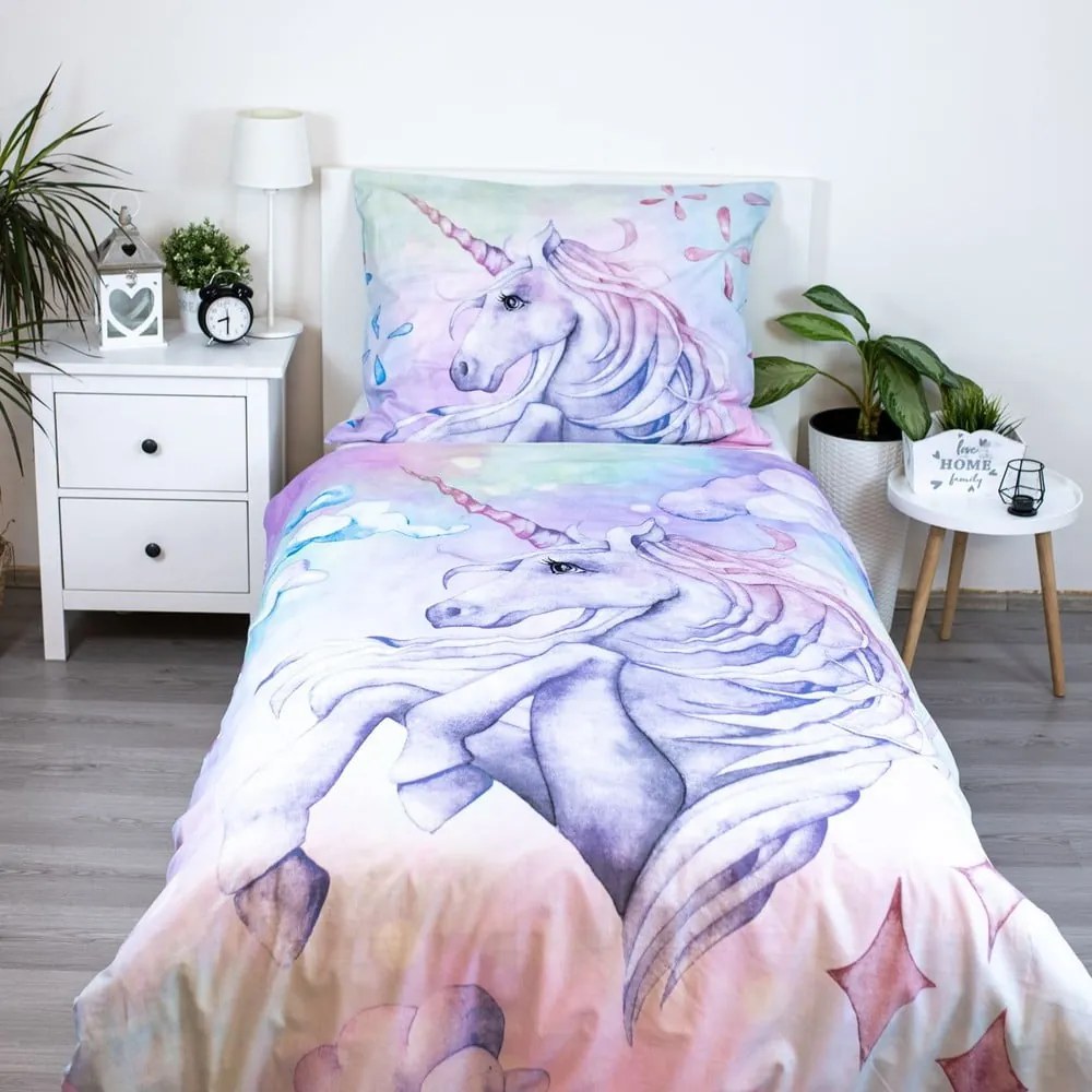 Bawełniana pościel dziecięca jednoosobowa 140x200 cm Unicorn "Pastel Rainbow" – Jerry Fabrics