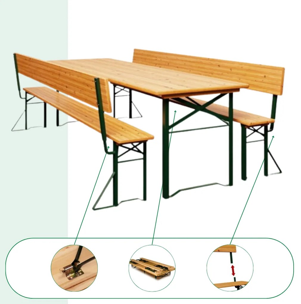 Zestaw piwny PRAKTIK z oparciami, 170cm, brązowa Jurhan