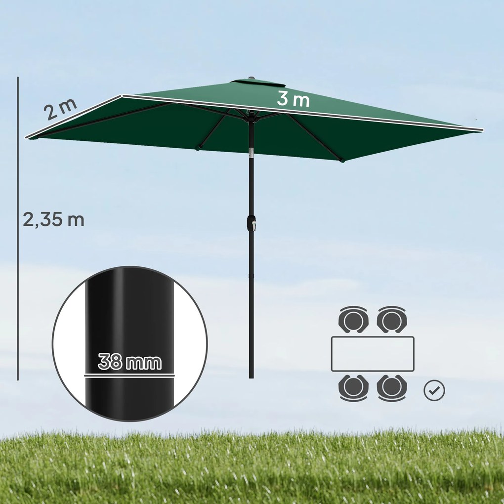 Outsunny Parasol ogrodowy 300 x 200 cm regulowany z korbą, zielony | Aosom PL