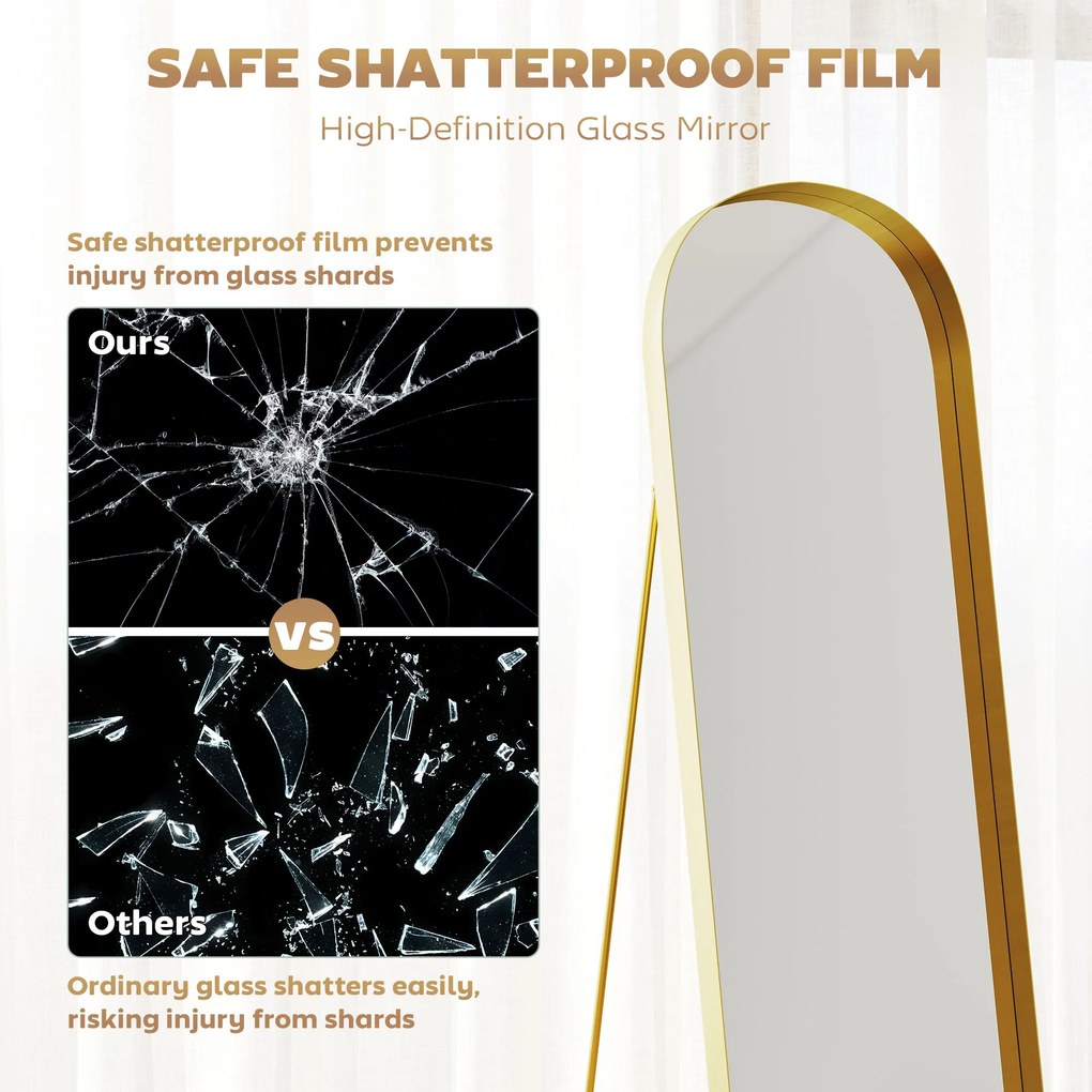 HOMCOM Lustro całego ciała z ramą metalową, 160 x 50 cm, złota rama, do salonu, sypialni