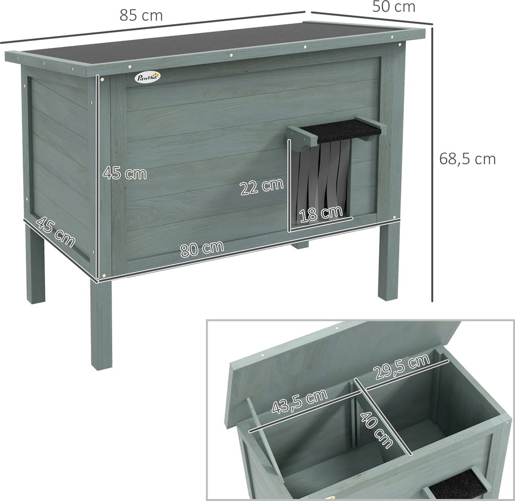 Domek zewnętrzny dla kota PawHut, odporny na warunki atmosferyczne, 1 okno, 1 drzwi, 85 x 50 x 68,5 cm, Ciemnoszary+Czarny