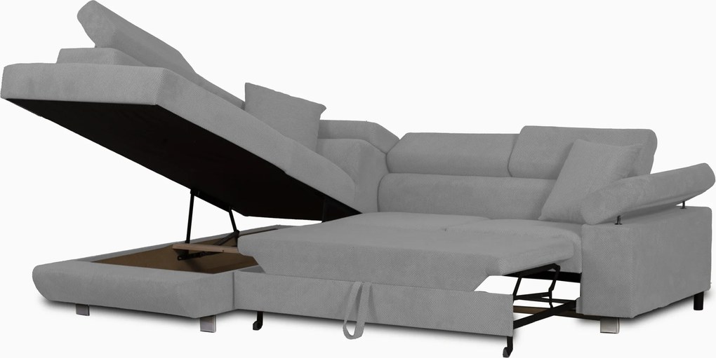 Narożnik z funkcją spania sprężyny faliste TORRE lewy Szary