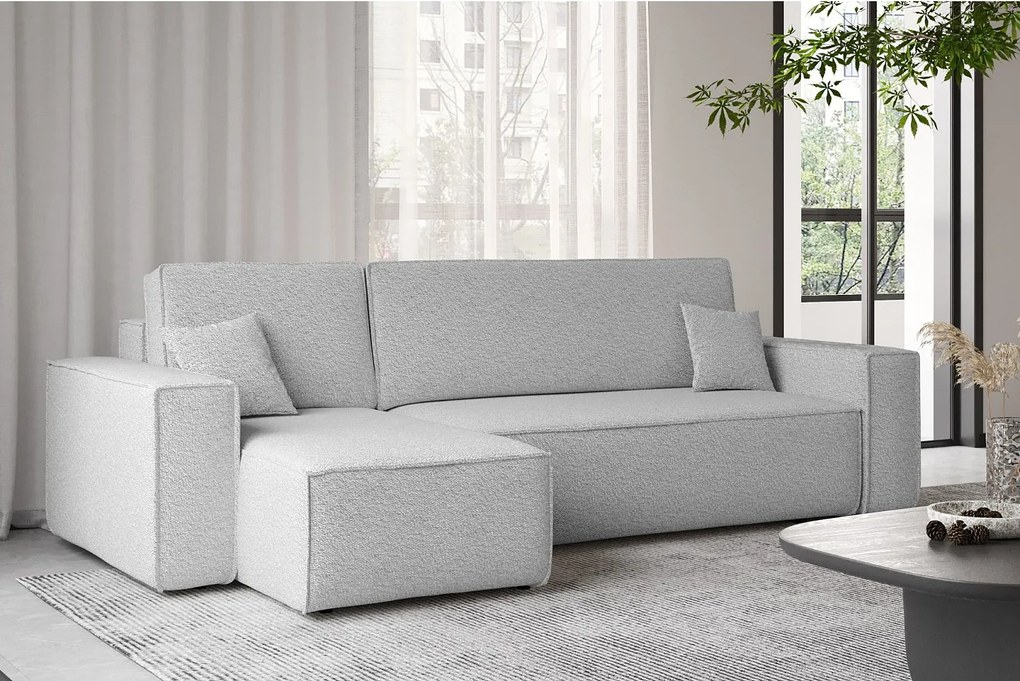 Narożnik z funkcją spania i pojemnikiem, Sofa w kształcie L, BEST L, tkanina Abriamo, Jasnoszary, Lewy