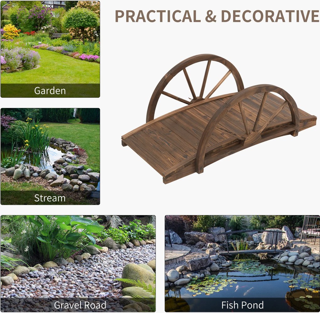 Outsunny Most ogrodowy z drewna świerkowego, drewniany most z wzorem koła, do 150 kg 100 x 50 x 37 cm Postarzany