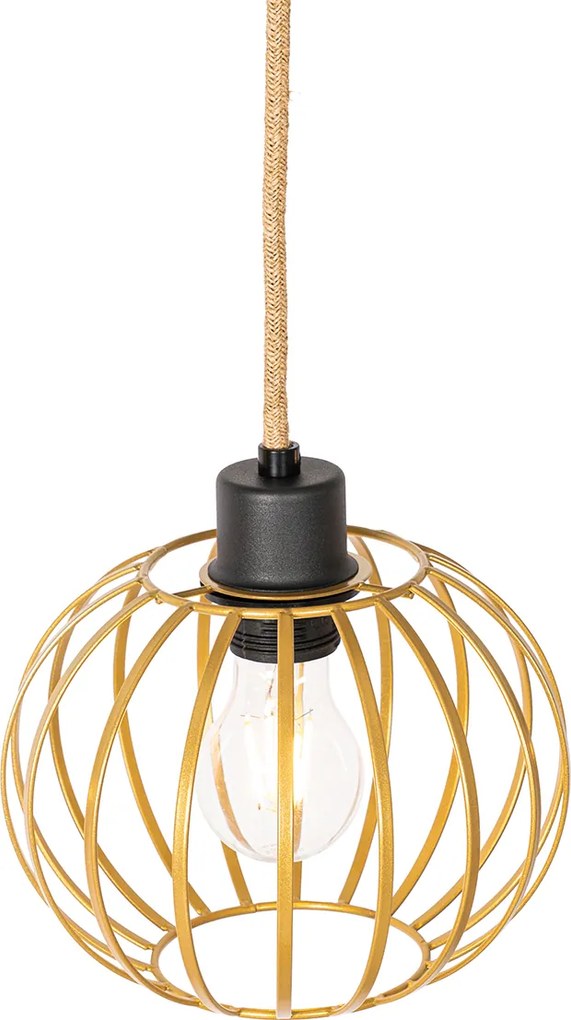 Rustykalna lampa wisząca złota z drewnem 3-światłowa - Yura