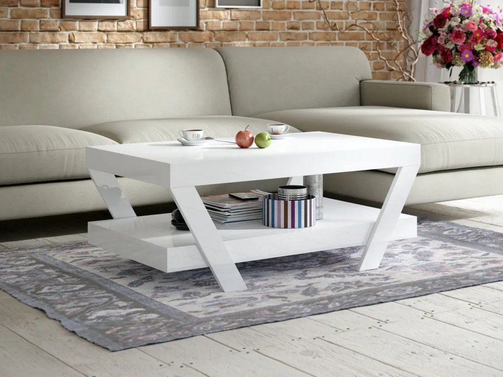 Akrylowa ława pokojowa z półką Vegan 100x60 biały