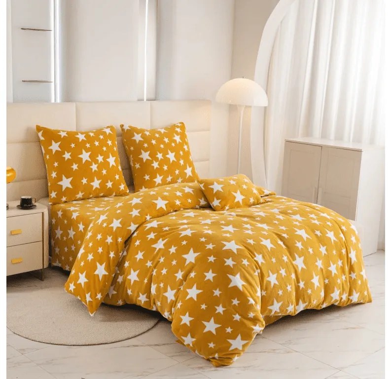 PrzytulneMieszkanie.pl PrzytulneMieszkanie.pl Pościel z mikropluszu STARS żółto-pomarańczowe Rozmiar pościeli: 2 szt 70 x 90 cm | 200 x 220 cm