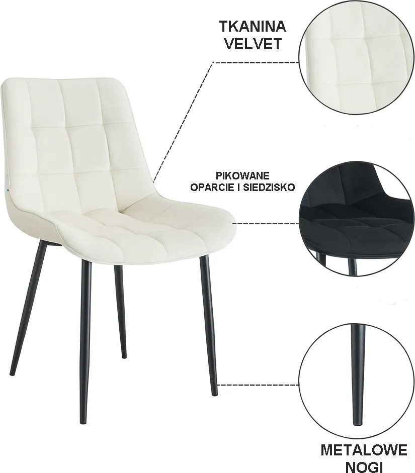 Krzesło Cherry welur na metalowych nogach - tapicerowane : Kolor tkaniny - VELVET - MG50