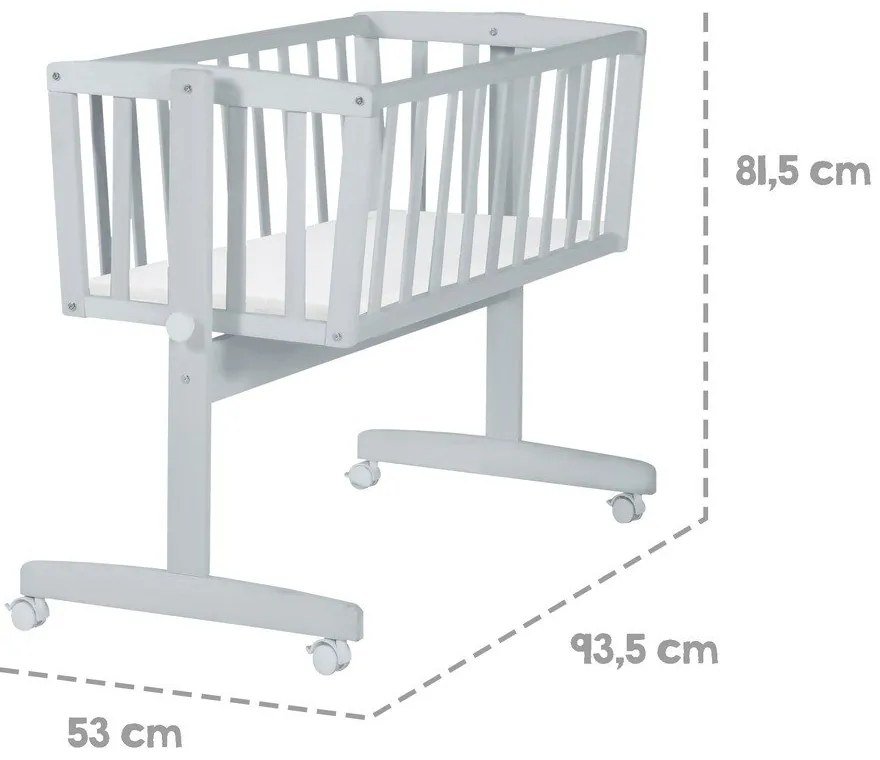 Szara kołyska na kółkach 40x90 cm – Roba
