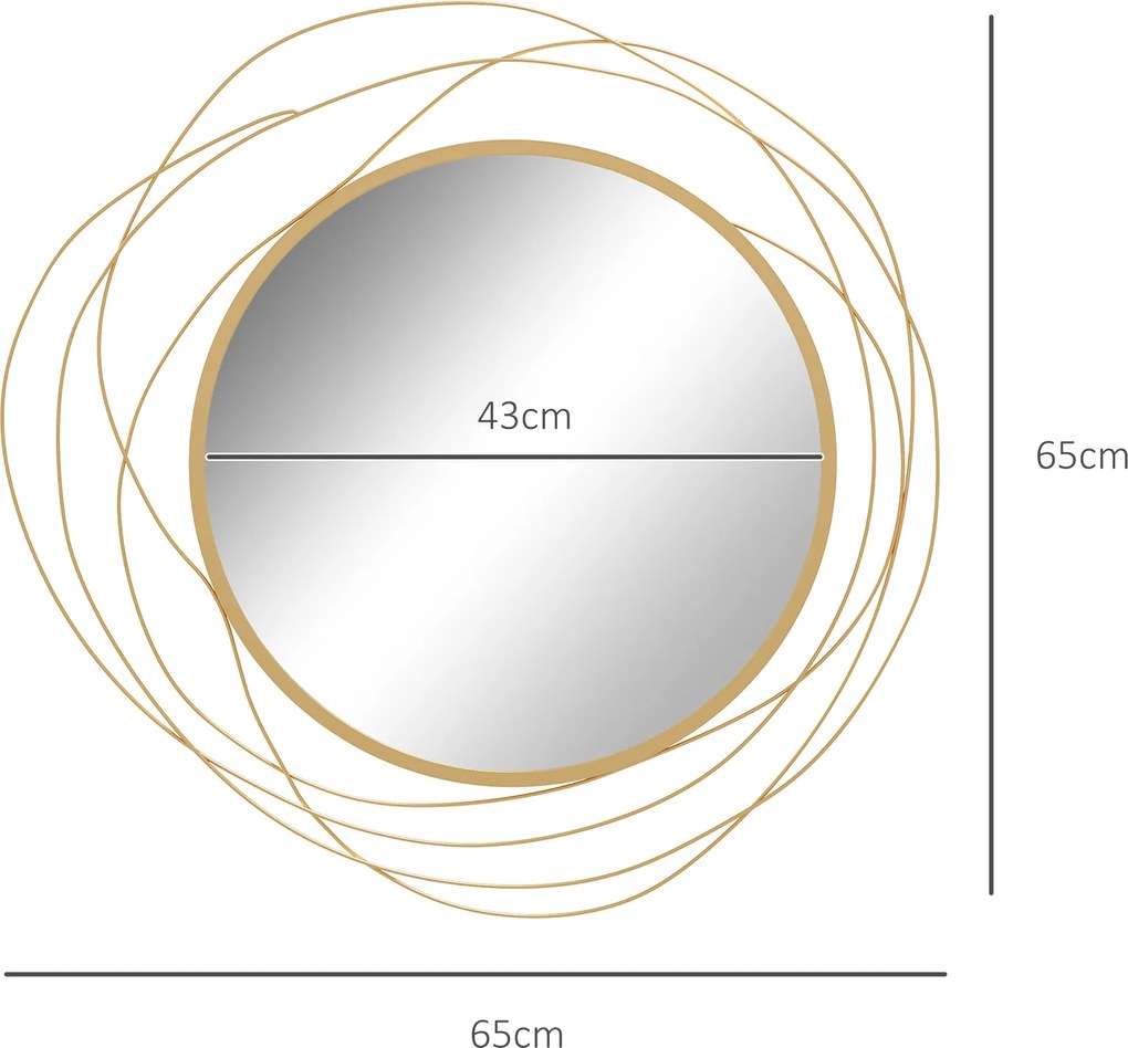 HOMCOM Dekoracja ścienne, okrągłe lustro ściennie, Metalowa Rama, Φ65 cm, Kolor: Złoty