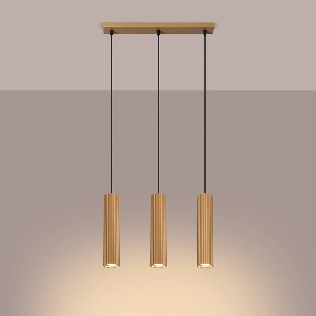 Lampa wisząca KARBON 3L złota ryflowana SOLLUX  LIGHTING