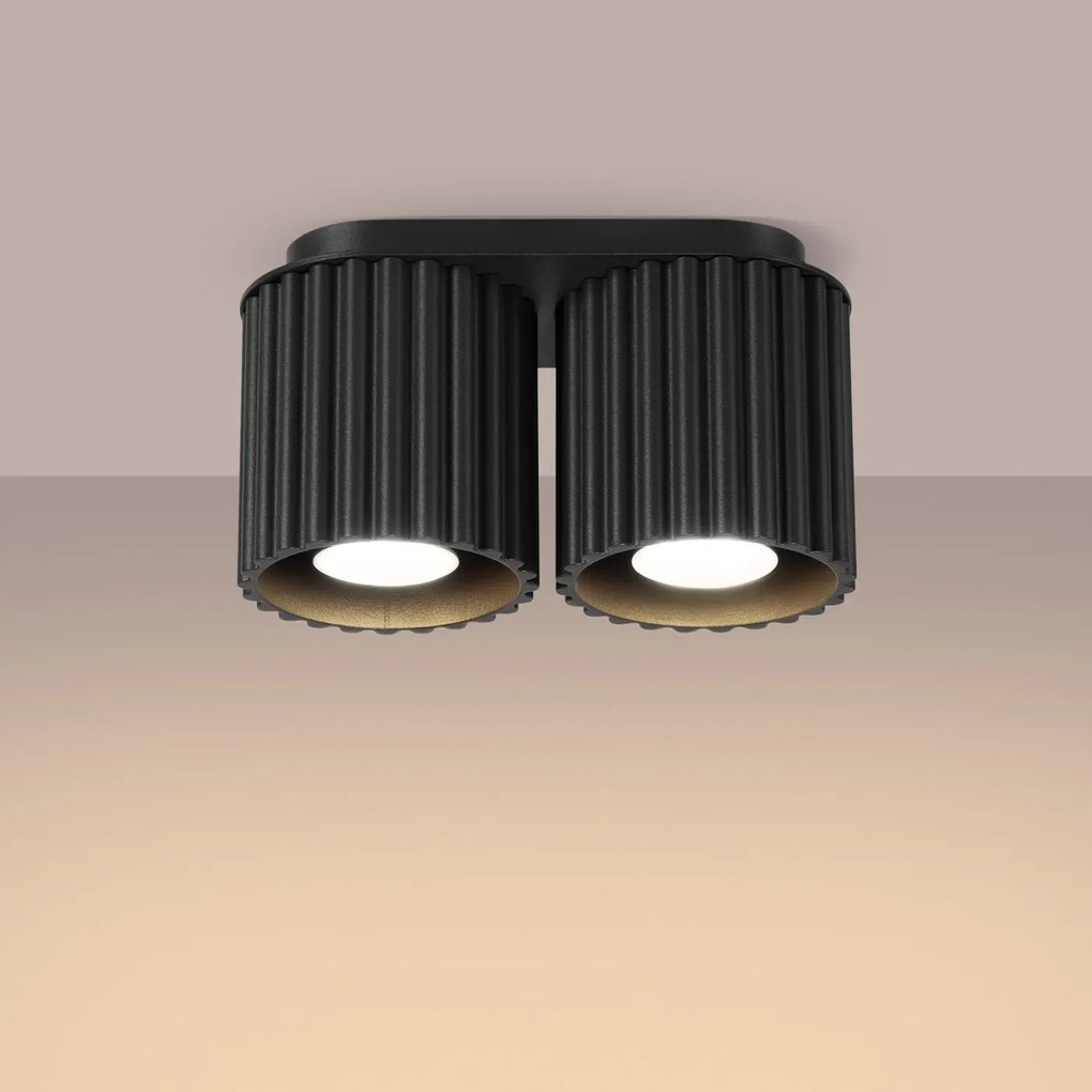 Plafon dwupunktowy AURA 2 czarny GU10 ryflowany SOLLUX LIGHTING
