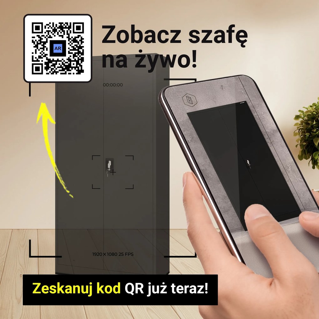 Biurowa szafa metalowa na akta JAN, 900 x 1850 x 400 mm, czarna