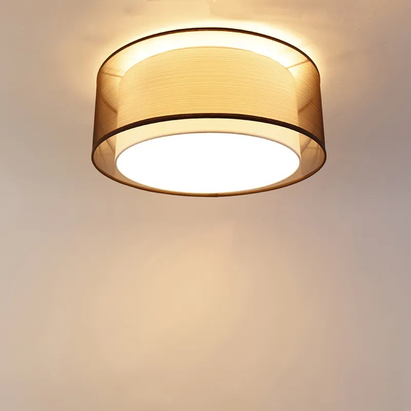 Nowoczesna lampa sufitowa brązowa z białą 50 cm 3-światła - Drum Duo