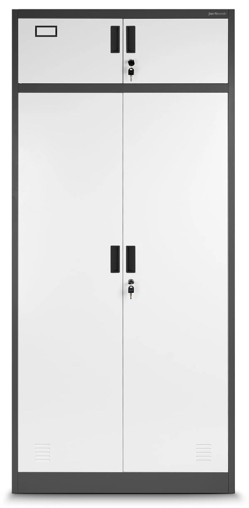 Wielokomorowa szafa socjalna z miejscem na ubrania BORYS, 900 x 1850 x 500 mm, antracytowo-biała