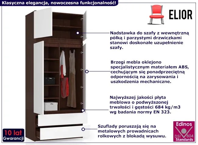 Szafa dwudrzwiowa z nadstawką wenge + biały - Enio 3X
