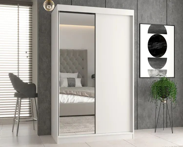 Biała garderoba dwudrzwiowa 120 cm z 1 lustrem L7-B53