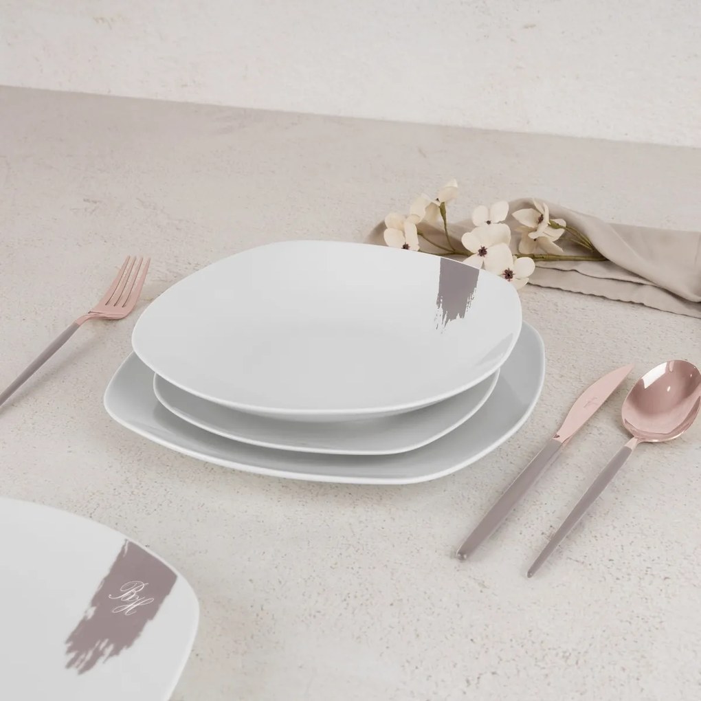 BerlingerHaus 18-częściowy zestaw talerzy Taupe,biało-szary