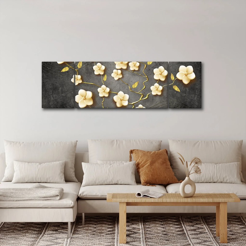 Obraz - Złoty krzew na czarnym tle (170x50 cm)