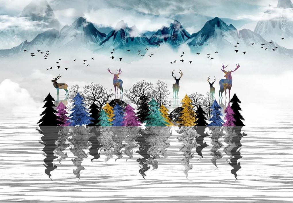 Fototapeta - Jeleń nad wodą (196x136 cm)