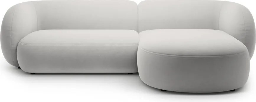 Jasnoszary aksamitny narożnik (prawostronny/z szezlongiem) Kate – Micadoni