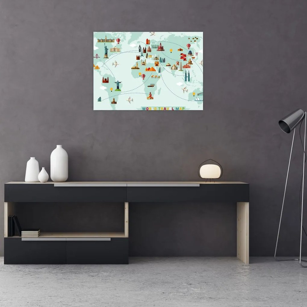 Obraz na szkle - Mapa z piktogramami zabytków (70x50 cm)