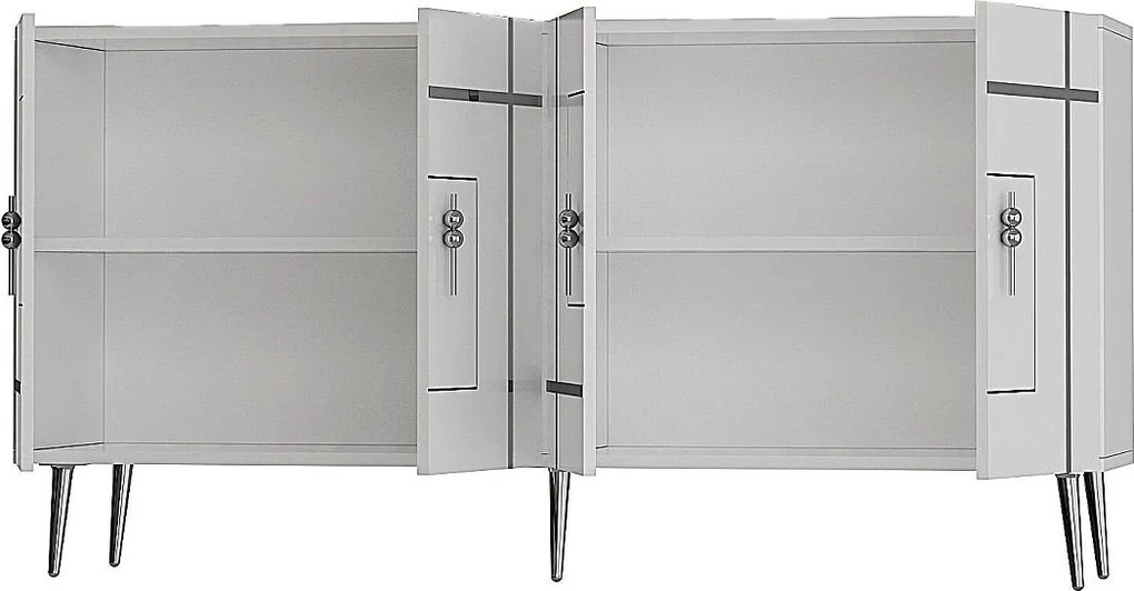 Komoda – 150 cm x 75 cm x 35 cm – Biały i srebrny – Płyta wiórowa pokryta melaminą