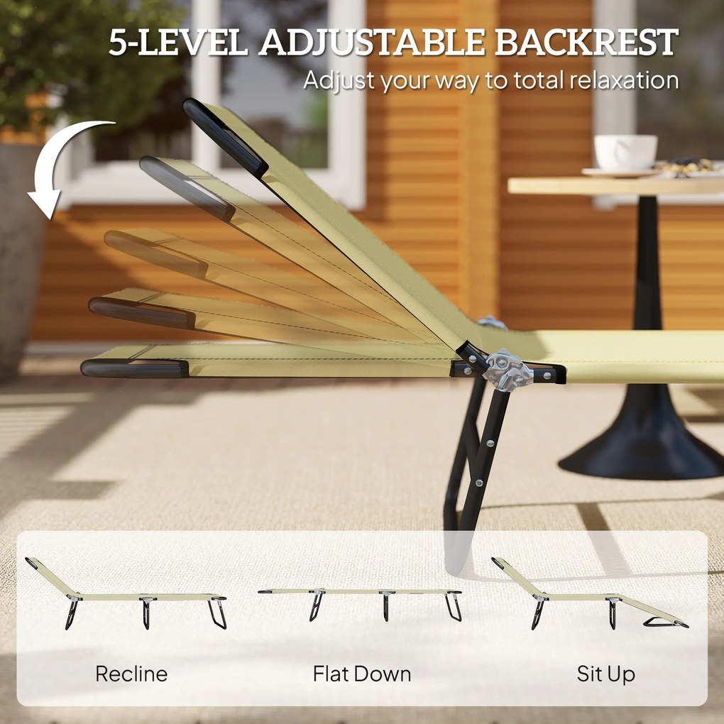 Outsunny Leżanka Plażowa Kremowa Metalowa Regulacja Oparcia 5 Pozycji Szybkoschnąca Tkanina 190x56x28cm | Aosom PL
