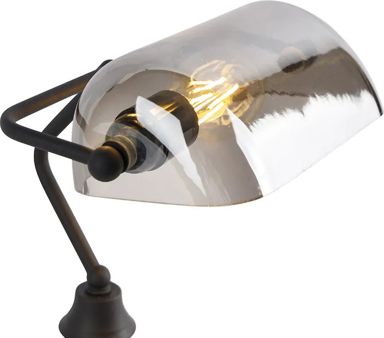 Klasyczna lampa notariusza czarna z przyciemnianym lustrzanym szkłem - Banker