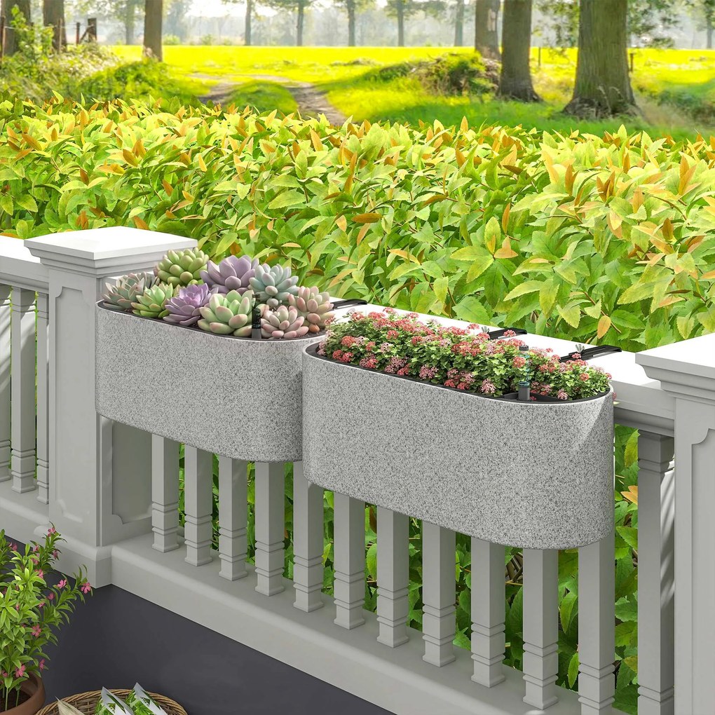 Outsunny Zestaw 2 Donic Wiszących z Systemem Drenażu i Haczykami 42 x 16 x 15 cm Jasnoszary | Aosom PL