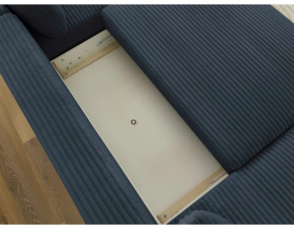 Ciemnoniebieski sztruksowy rozkładany/ze schowkiem narożnik (prawostronny/w kształcie litery U) Lucien – Bobochic Paris