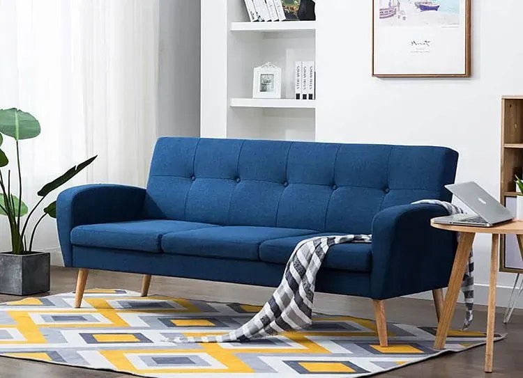 Trzyosobowa sofa pikowana niebieska L3-L91