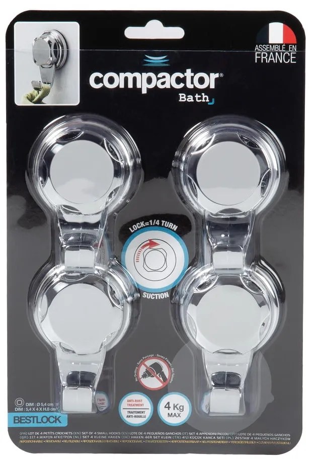 Samoprzylepne metalowe haczyki w kolorze srebra zestaw 4 szt. Bestlock Bath – Compactor