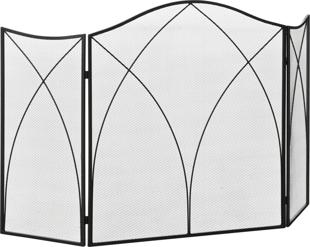 HOMCOM Osłona na kominek, trzykrotnie składana, struktura metalowa, powłoka, 126x2x76 cm, Czarna