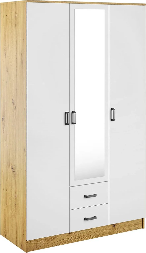 Trzydrzwiowa skandynawska szafa z lustrem dab artisan + biały Z9-S03